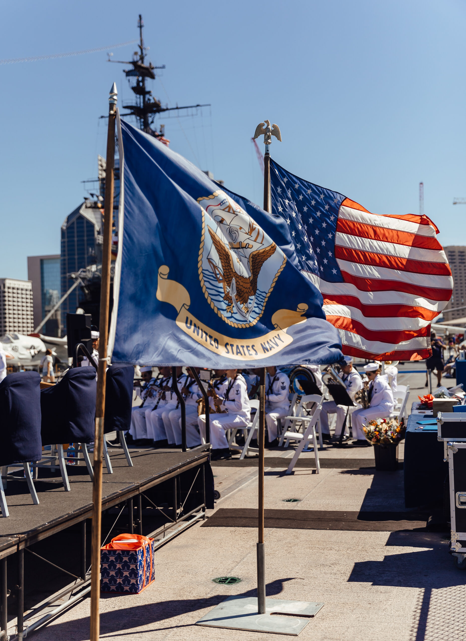 United States Navy flag with United States of America Flag